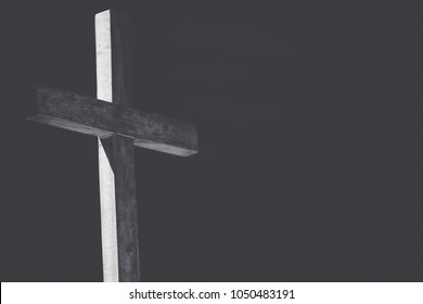 wooden cross on black background.Crucifixion Of Jesus Christ.Holy cross, crown of thorns and nail.Easter and Good friday concept.Worship God concept.black and white tone.