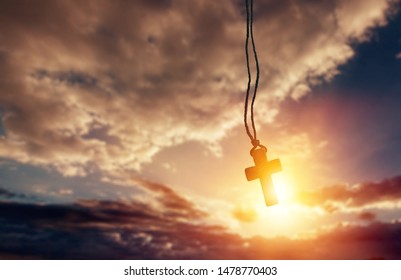 The Wooden Cross On With Light, Christian Jesus Cross Is The Light Of The World