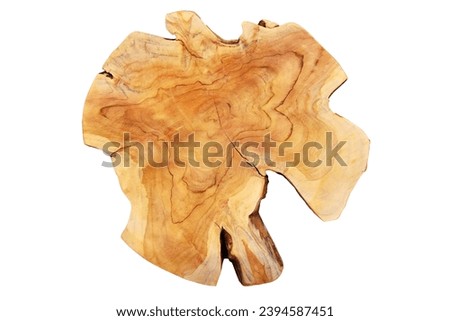 Wooden cross section timber tree trunk isolated on white background