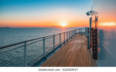 Wooden cruise deck at sunset. - Powered by Shutterstock