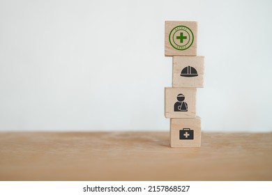 Wooden Cube Blocks With Safety At Workplace Icon For Safe For Work Concept, Employees Safety Awareness At Workplace. Safety Banner