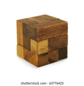 Wooden Cube Puzzle Isolated