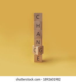 Wooden Cubes With Inscriptions: Chance And Change. Changes And New Chances In A Person's Life