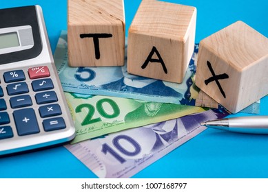 Wooden cubes tax with canadian dollar