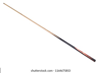 wooden cue with black handle for playing billiards on white background - Shutterstock ID 1164675853