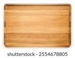 A wooden cutting board isolated on a white background, viewed from above, showcasing its natural texture and grain.