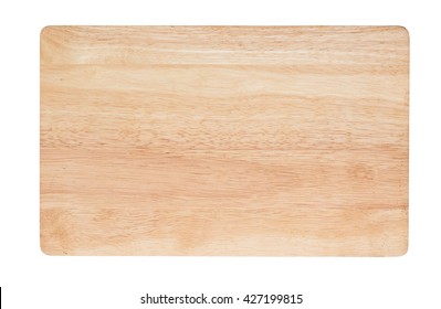 wooden cutting board isolated on white background, top view