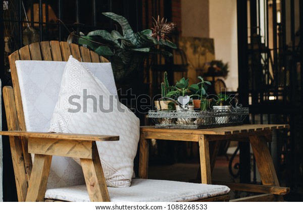 Wooden Deck Chair Attached Side Table Interiors Stock Image 1088268533