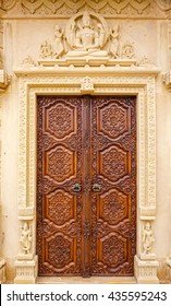 Wooden Decorated Door At A Hindu Temple In London