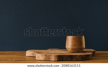 Wooden decoration on desk on the background and copy space