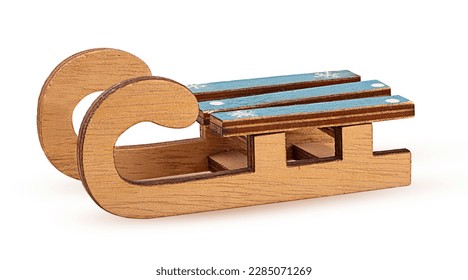 Wooden decorative sledge isolated on white background. Clipping Path. Full depth of field.