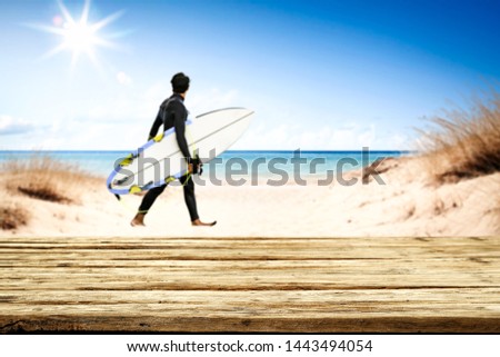 Similar – Image, Stock Photo Surfer woman Beach Ocean