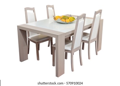 Wooden Dining Table And Chairs Isolated On White Background