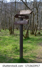 Wooden Direction Sign At The Beginning Of Ben Nevis Hike