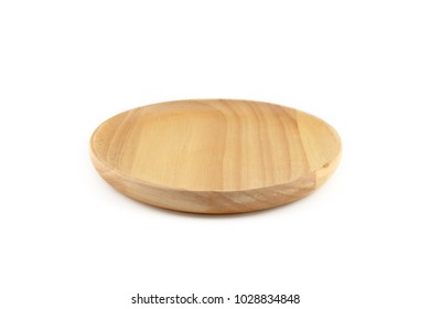 Wooden dish isolated on white background. Close up. Top view. - Shutterstock ID 1028834848