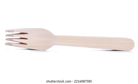 Wooden Disposable Forks On White Background Isolation