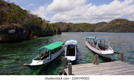 Wooden Dock Boat Parking Area On Tropical Island Komodo National Park