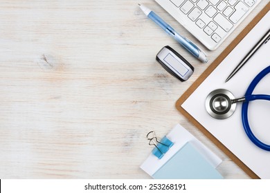 Wooden Doctor Desk With Copy Space