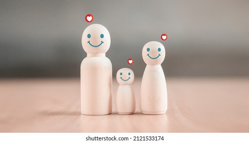 Wooden Doll Family Happy Face, Family Home, Adoption Foster Care, Homeless Support , Family Mental Health