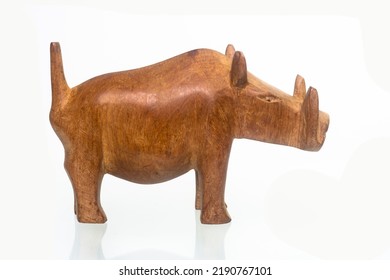 Wooden Doll Wild Pig (Wild Boar) On White Background.  Close Up.