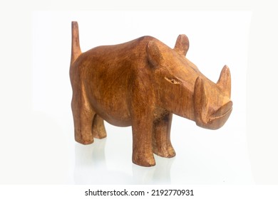 Wooden Doll Wild Pig (Wild Boar) On White Background.  Close Up.