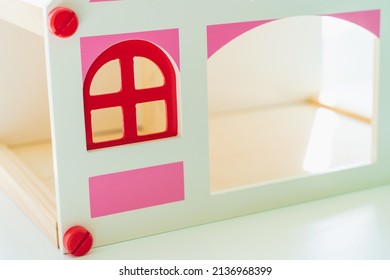 Wooden Dollhouse On A White Background