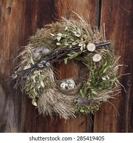 Wooden Door With Easter Wreath