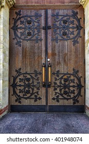 Wooden Door Old Christian Church Wrought Stock Photo 401948074