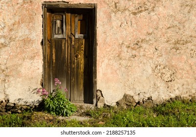 Wooden Door In A Old House. Cueva Grande. San Mateo. Gran Canaria. Canary Islands. Spain.