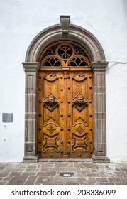 Wooden Door Of The Sagrario Church In Quito, Ecuador