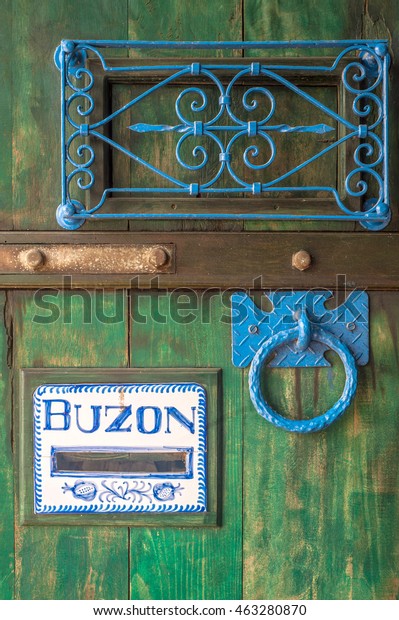 Wooden Door Slot Mailbox Word Spanish Stock Photo Edit Now 463280870