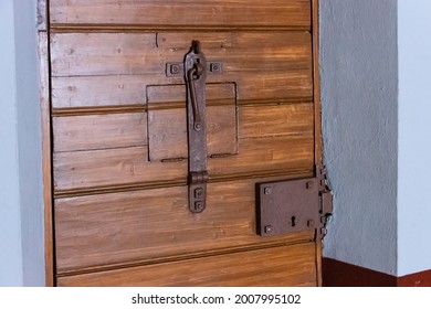 A Wooden Door To A Solitary Cell In The Old Russian  Prison.