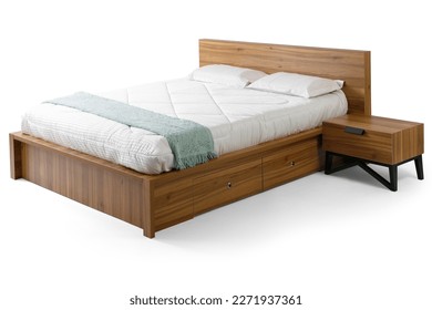 Wooden double bed isolated on white background. - Powered by Shutterstock