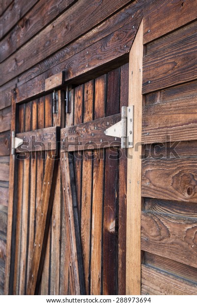 Wooden Double Doors Wood Wall Stock Photo Edit Now 288973694