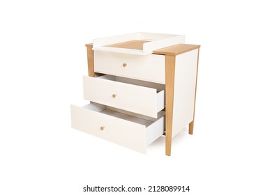 Wooden Dresser On White Back Ground Isolated With No People