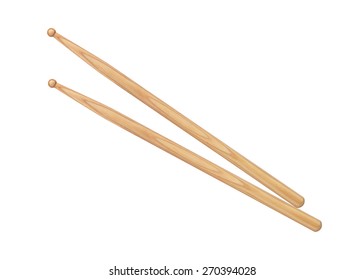 Wooden drumsticks isolated on white background