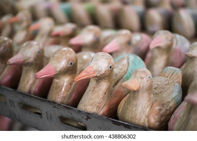 The wooden duck for sale in the Sudaluck(name) factory in Chiang Mai,Thailand. 
This picture is taken 18 June 2016 at 2 PM.