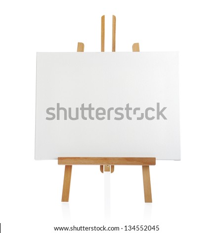 wooden easel with blank canvas isolated on white background