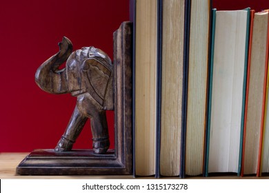 Wooden Elephant Bookend-Red