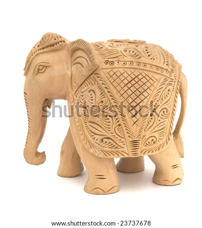 Wooden elephant sculpture isolated on white