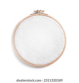 Wooden embroidery hoop with canvas isolated on white background