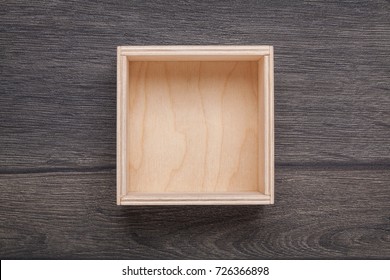 Wooden Empty Box On Background. Top View. 