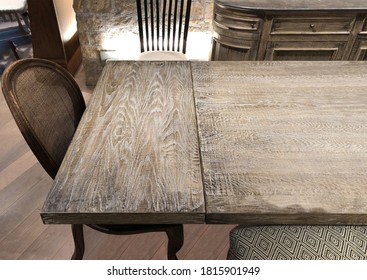 Wooden Empty Table Edge Or Corner In Dining Room. For Product Display Mock Up And Presentation