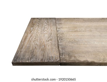 Wooden Empty Table Edge Or Corner Perspective For Product Display Mock Up And Presentation. Isolated On White Background Including Clipping Path.