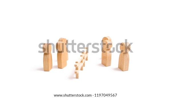 A wooden fence divides the two groups\
discussing the case. Termination and breakdown of relations,\
breaking ties. Contract break, conflict of interests. Negotiations\
of businessmen.
