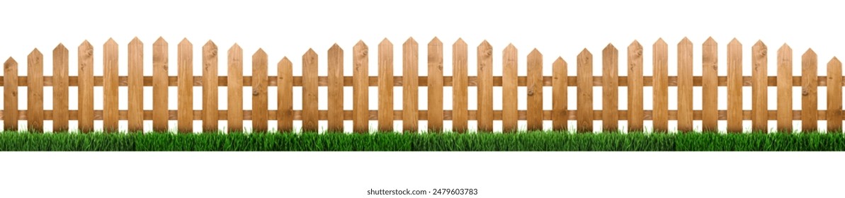 Wooden fence and green grass isolated on white, banner design - Powered by Shutterstock