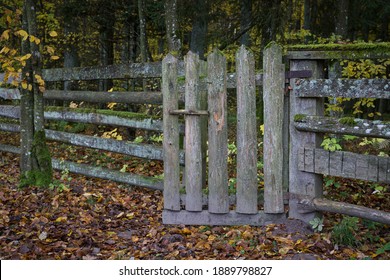 Wooden fence with a half-open gate.