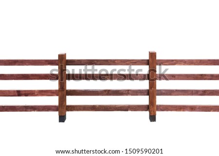 Wooden fence with horizontal planks isolated on white background