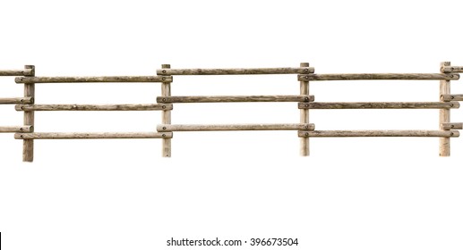 Wooden fence at ranch isolated over white background - Shutterstock ID 396673504