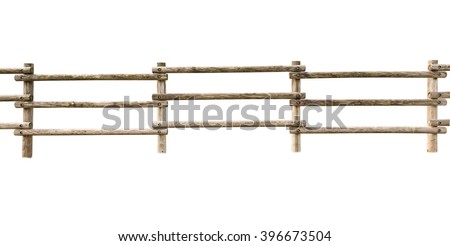 Wooden fence at ranch isolated over white background